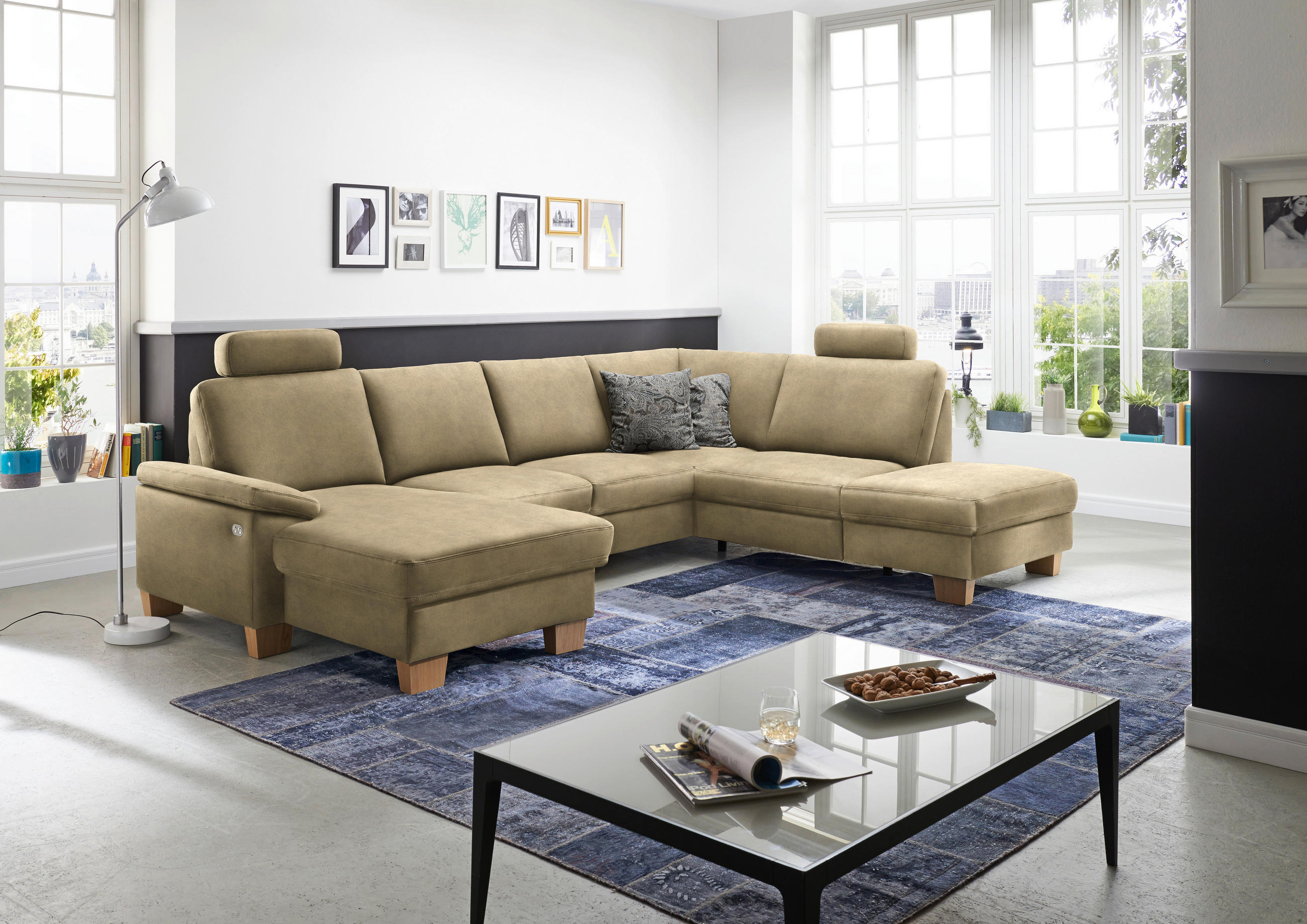 WOHNLANDSCHAFT in Velours Cappuccino  - Eichefarben/Cappuccino, Konventionell, Holz/Textil (167/316/235cm) - Beldomo System