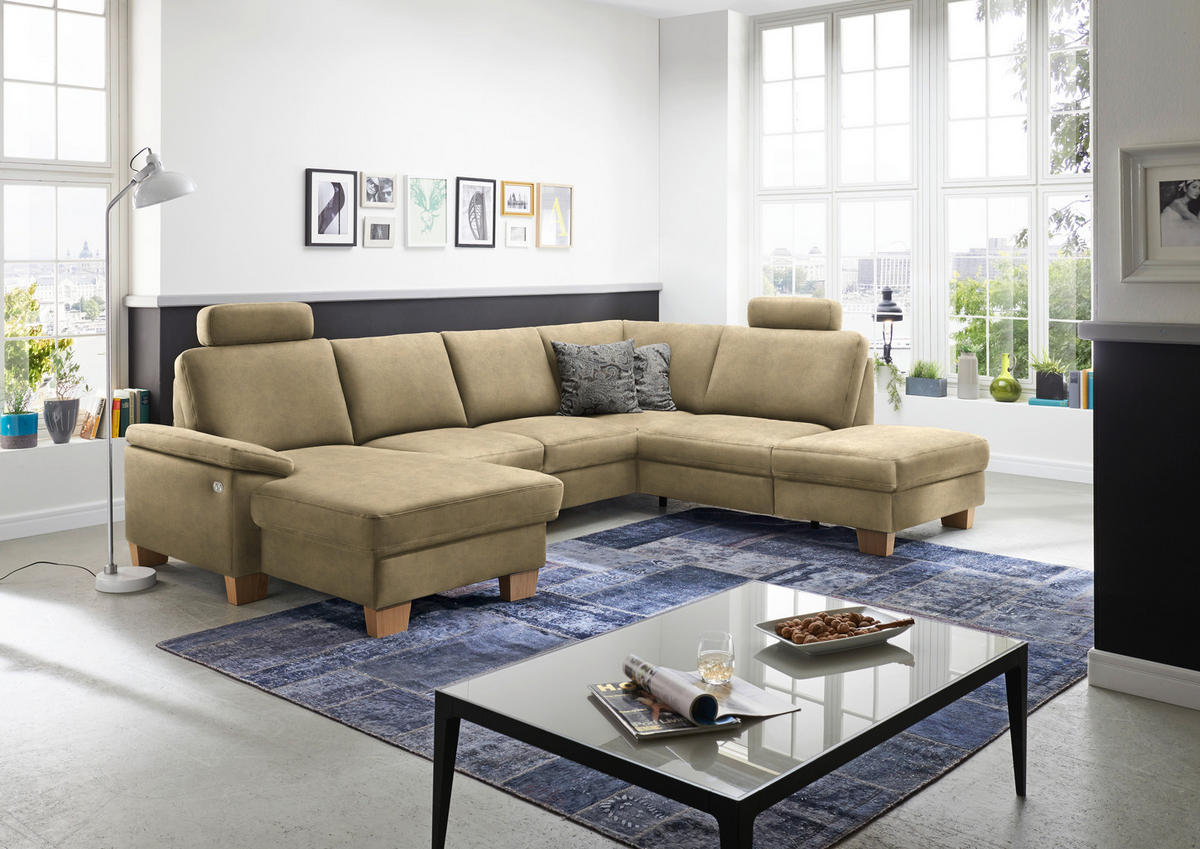 WOHNLANDSCHAFT in Velours Cappuccino  - Eichefarben/Cappuccino, Konventionell, Holz/Textil (167/316/235cm) - Beldomo System