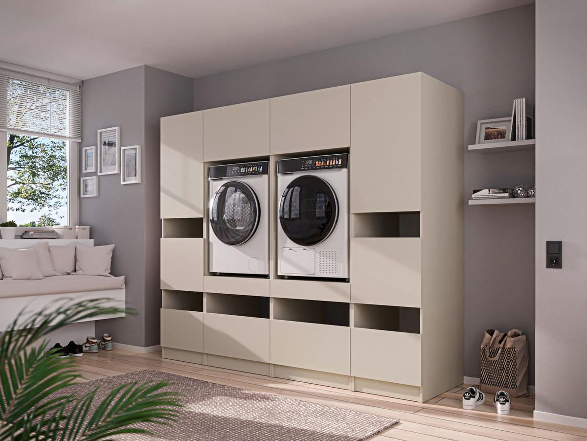WASCHMASCHINENSCHRANK  68/200/68 cm  - Kaschmir/Schwarz, Design, Holzwerkstoff/Metall (68/200/68cm) - Milino