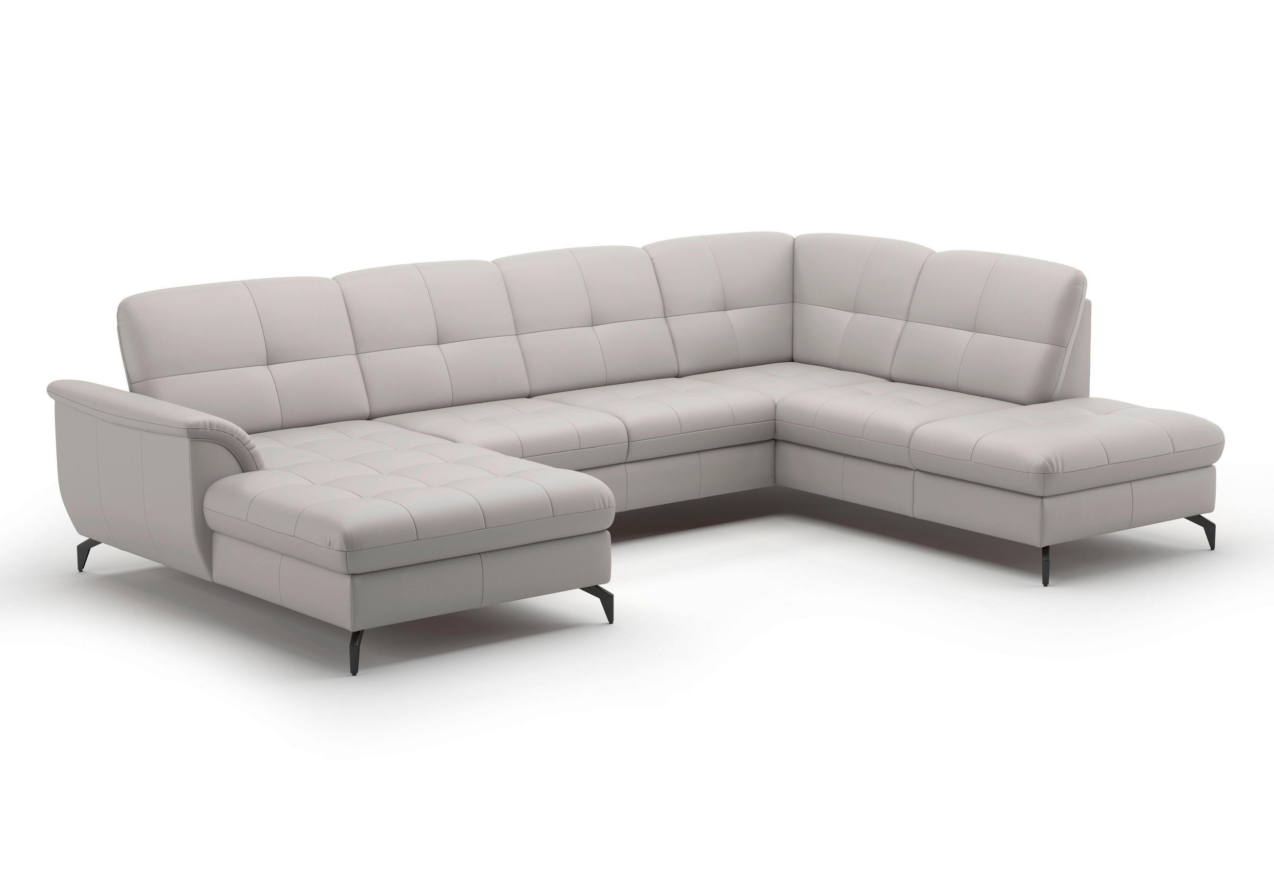 WOHNLANDSCHAFT Hellgrau Kombination Echtleder/Stoff Vliesstoff  - Hellgrau/Schwarz, MODERN, Leder/Textil (164/319/212cm) - Sit & More