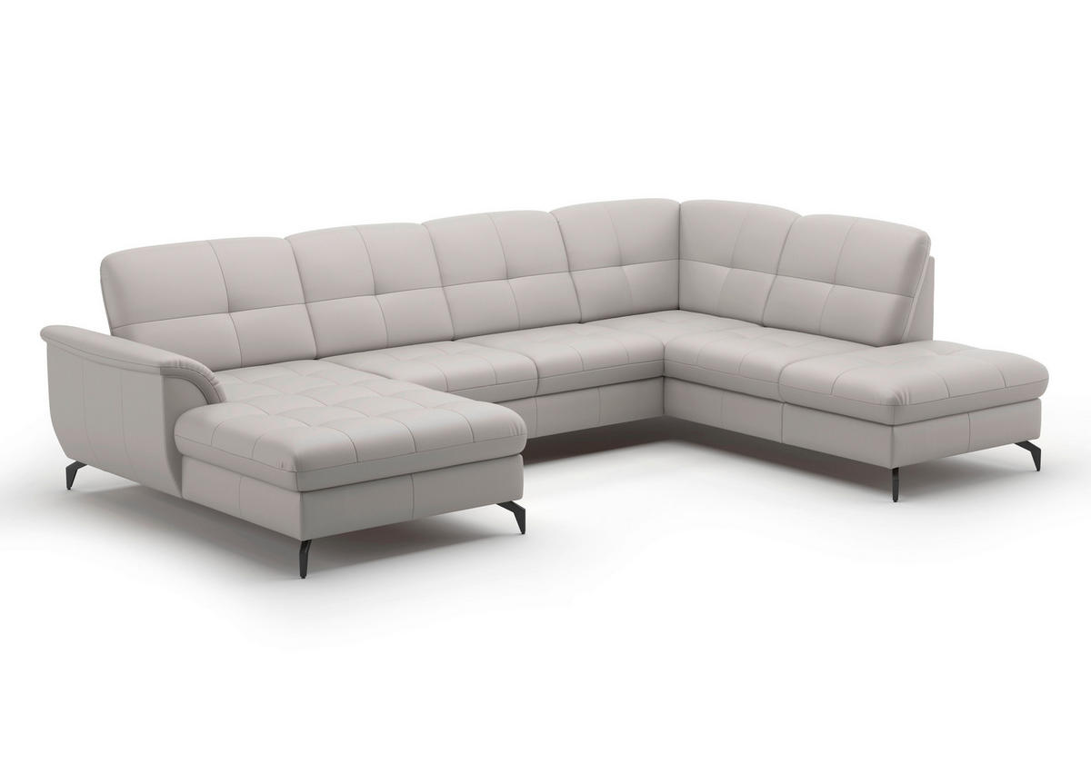 WOHNLANDSCHAFT in Vliesstoff Kombination Echtleder/Stoff Hellgrau  - Hellgrau/Schwarz, Modern, Leder/Textil (164/319/212cm) - Sit & More