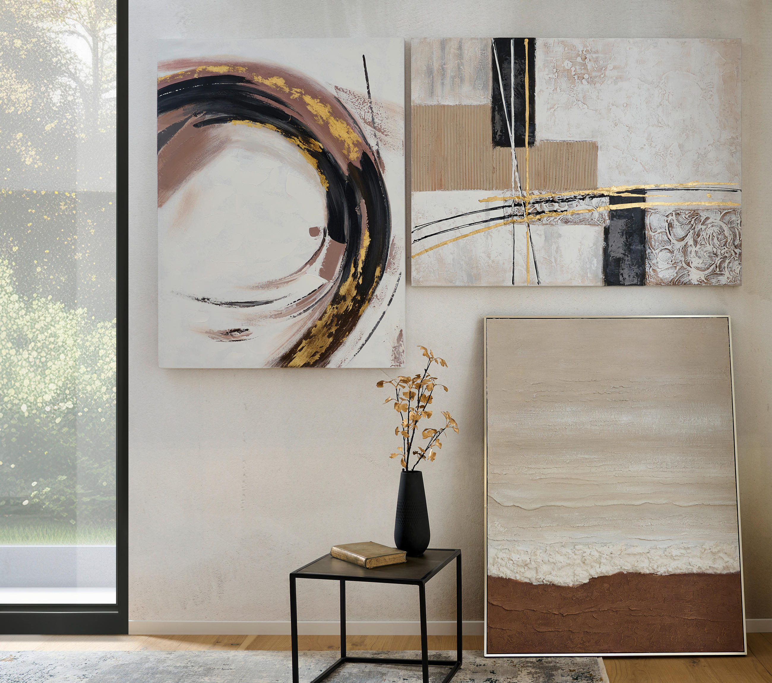 ÖLGEMÄLDE Abstraktes 90/120 cm  - Silberfarben/Braun, Design, Holz/Kunststoff (90/120cm) - Monee