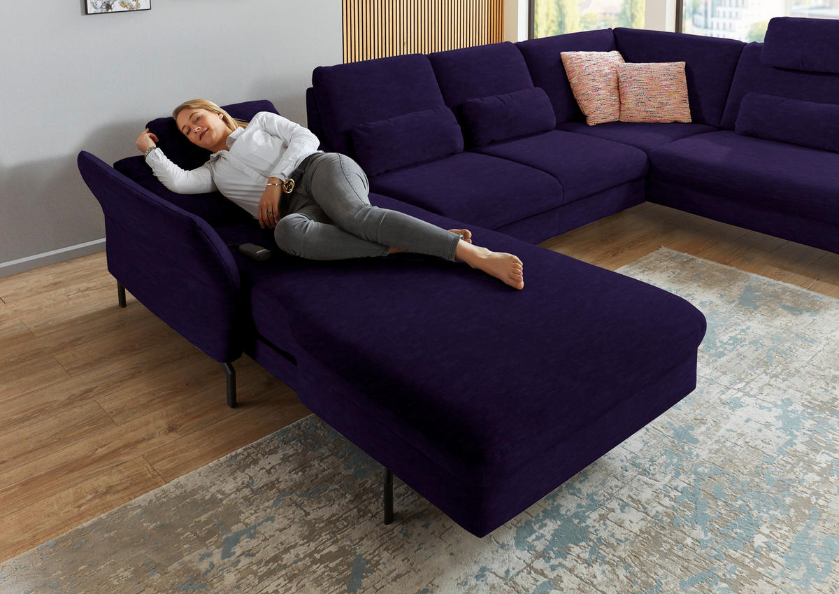 WOHNLANDSCHAFT Lila, Violett Velours  - Lila/Violett, Design, Textil/Metall (179/335/220cm) - Beldomo System