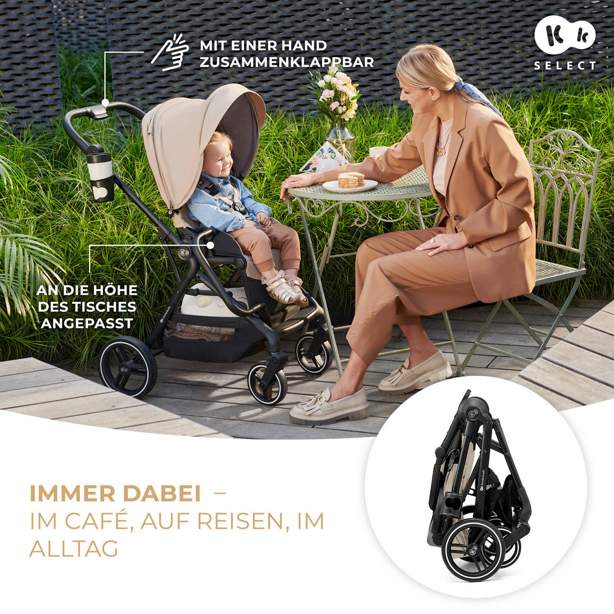 KINDERWAGEN Yoxi 3in1  - Schwarz Hochglanz/Beigebraun, Basics, Kunststoff/Textil (107/59/97cm) - Kinderkraft