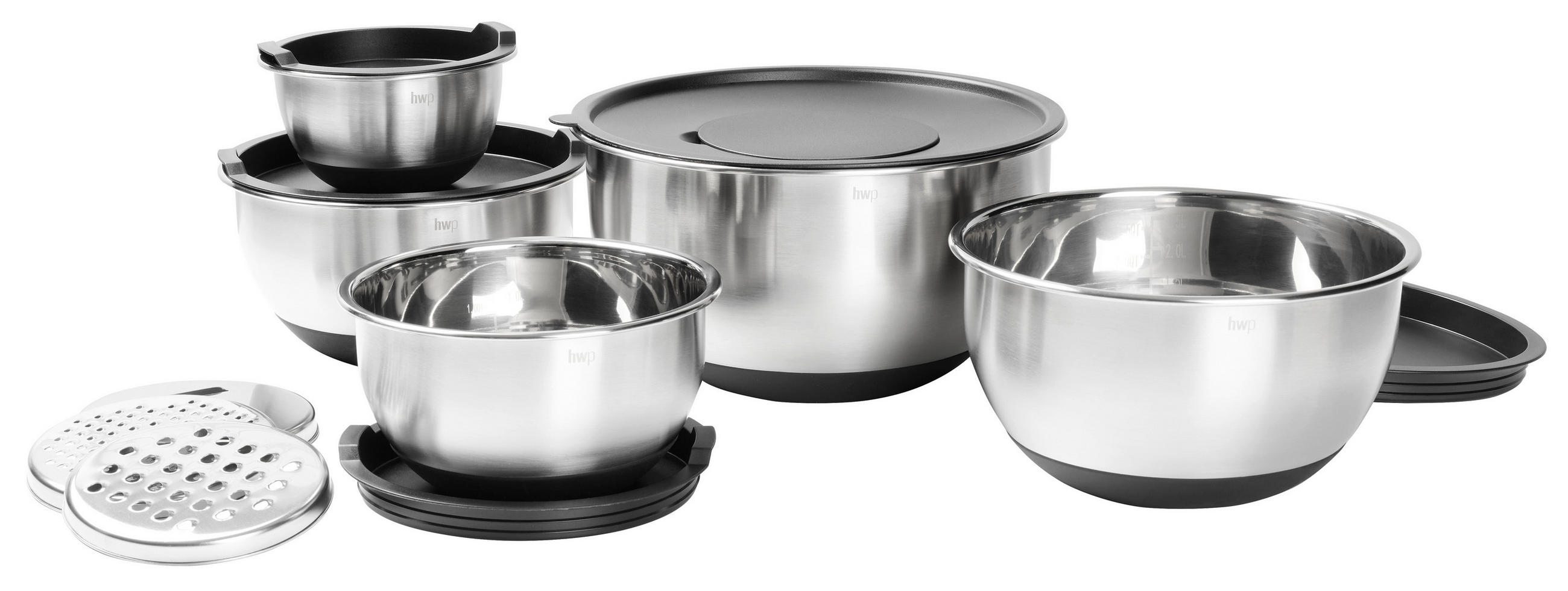 SADA MISEK, kov, plast, 8dílné - černá/barvy nerez oceli, Basics, kov/plast - Homeware Profession.