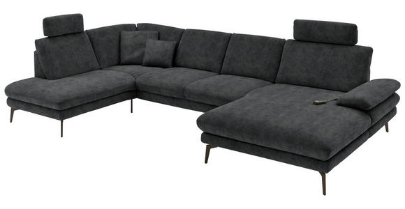 WOHNLANDSCHAFT in Velours Anthrazit - Anthrazit/Schwarz, Design, Textil/Metall (208/344/180cm) - Dieter Knoll