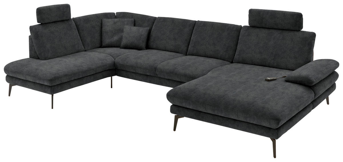 WOHNLANDSCHAFT in Velours Anthrazit  - Anthrazit/Schwarz, Design, Textil/Metall (208/344/180cm) - Dieter Knoll