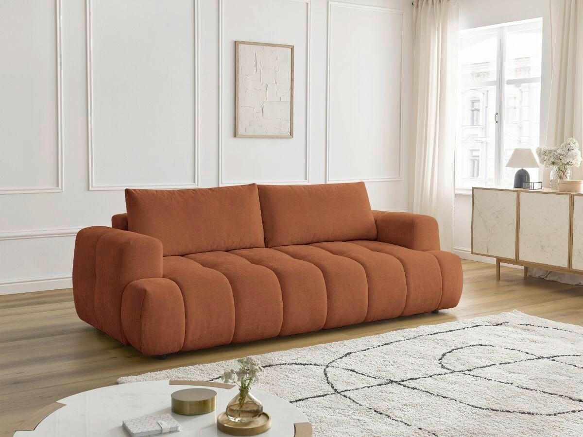SCHLAFSOFA FUJI Leinenoptik Orange  inkl.  - Schwarz/Orange, MODERN, Kunststoff/Textil (251/113/88cm)