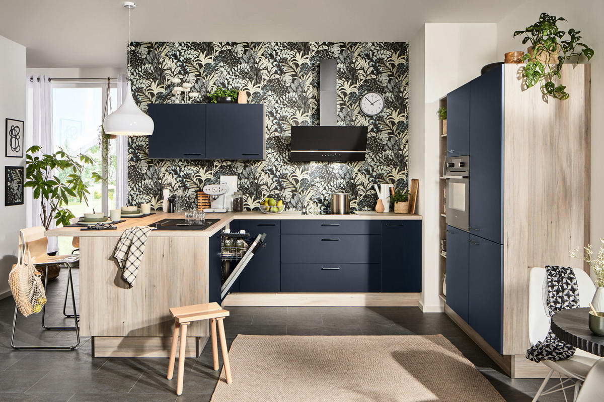 KÜCHENLEERBLOCK   in Blau, Eichefarben  - Blau/Eichefarben, Design, Holzwerkstoff/Metall (150/192/280cm) - Xora