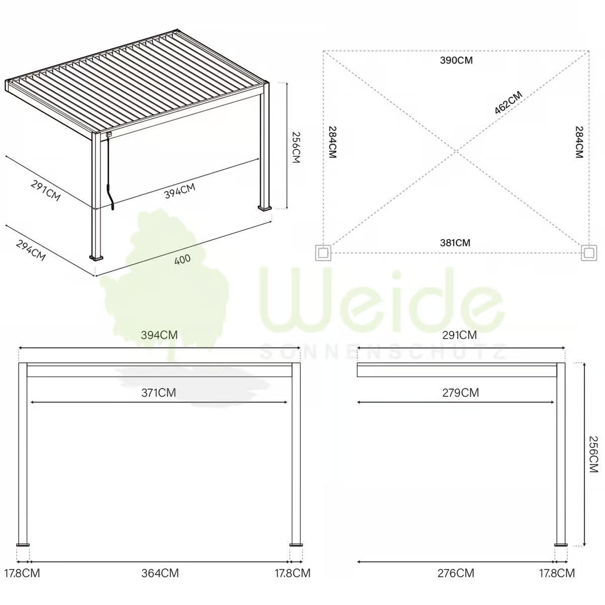 PERGOLA 400/255/300 cm   - Weiß, Basics, Metall (400/255/300cm) - WEIDE