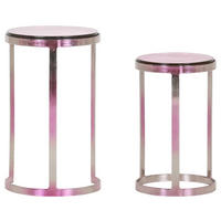 BEISTELLTISCHSET rund Lila, Silberfarben  - Silberfarben/Lila, Design, Glas/Metall - Landscape