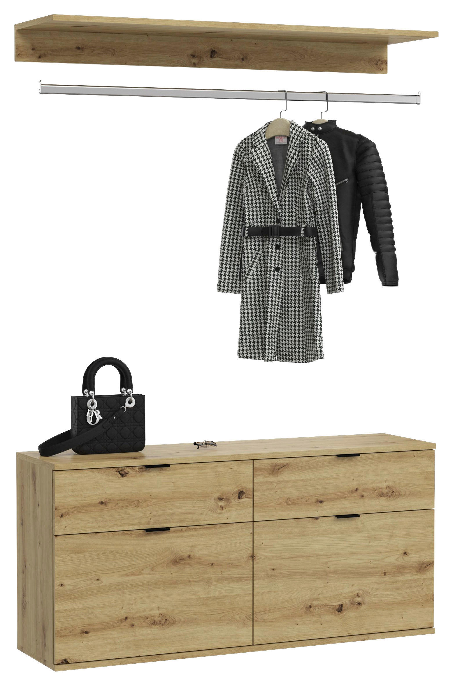 Garderobe Projekt X 2-Teilig Eiche Artisan B: 121 cm