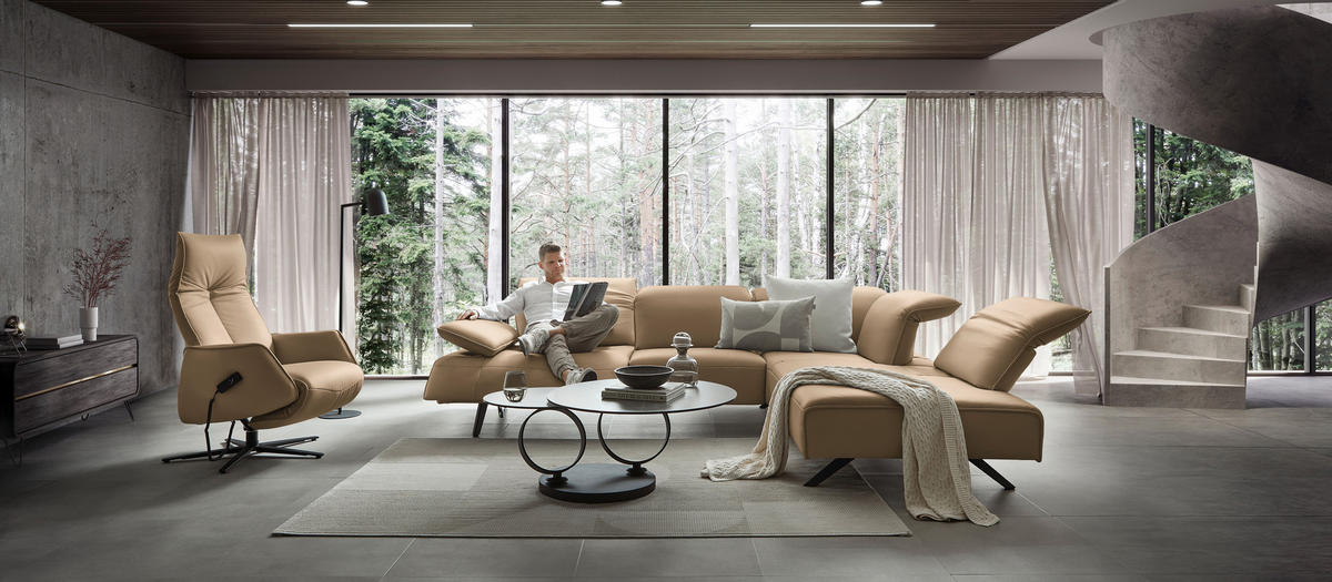 ECKSOFA  in Echtleder Sandfarben  290/230 cm  - Sandfarben/Anthrazit, Design, Leder/Metall (290/230cm) - Johann Jakob