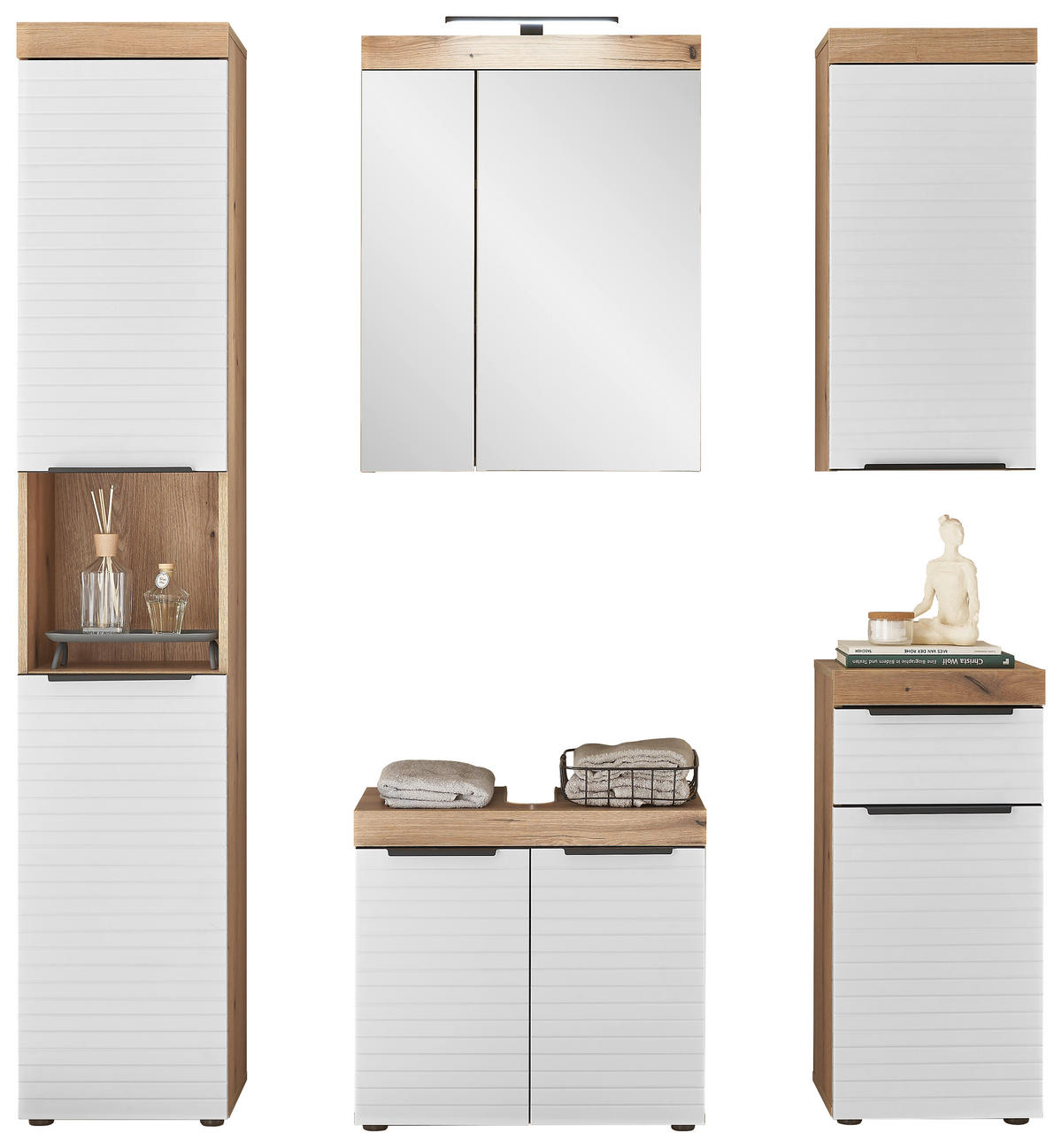 SKŘÍŇKA POD UMYVADLO, bílá, barvy dubu, 60/56/34 cm - bílá/černá, Basics, kompozitní dřevo/plast (60/56/34cm) - MID.YOU