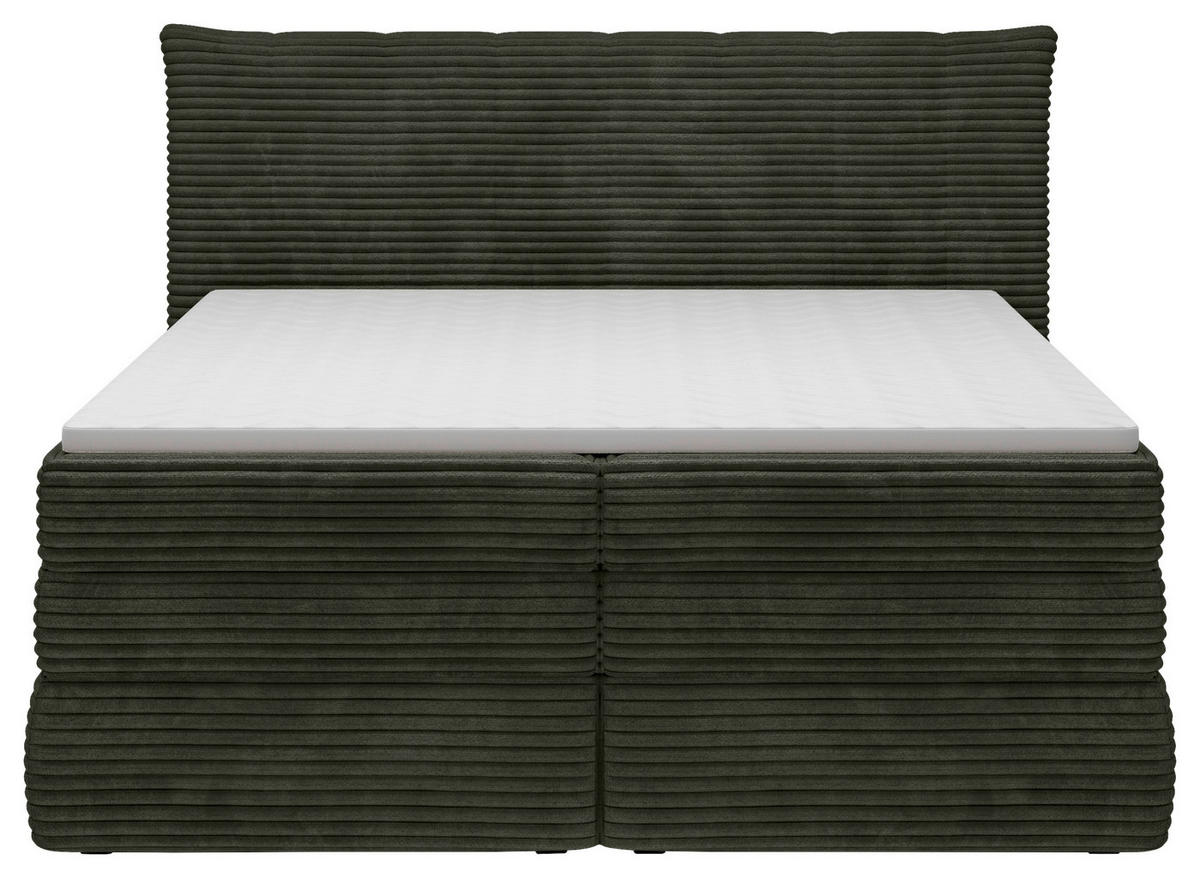 BOXSPRINGBETT 180/200 cm,  in Dunkelgrün, gepolstertes Kopfteil, Bettkasten, Topper, Matratzen, H2 + H4 = mittel + sehr fest  - Dunkelgrün/Schwarz, Design, Kunststoff/Textil (180/200cm) - Chameo