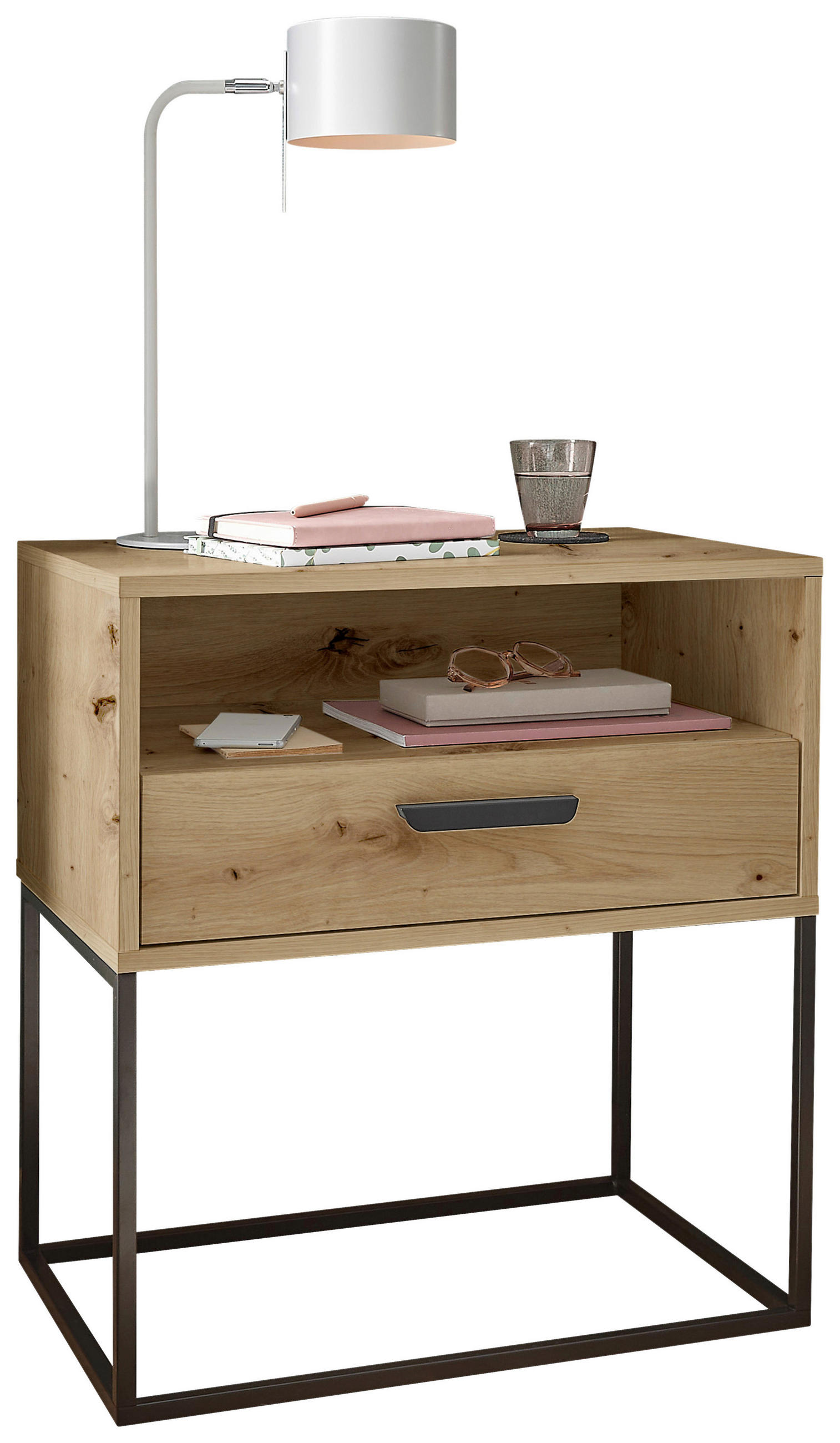 NACHTSCHRANK 60/65/39 cm  - Schwarz/Eiche Artisan, Design, Holzwerkstoff/Kunststoff (60/65/39cm) - Boxxx