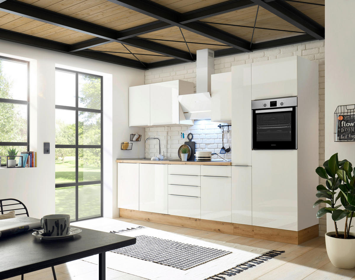 MODULKÖK 310 cm   i vit, ek Artisan, vit högglans  - vit/aluminiumfärg, Lifestyle, trämaterial/plast (310cm) - Respekta