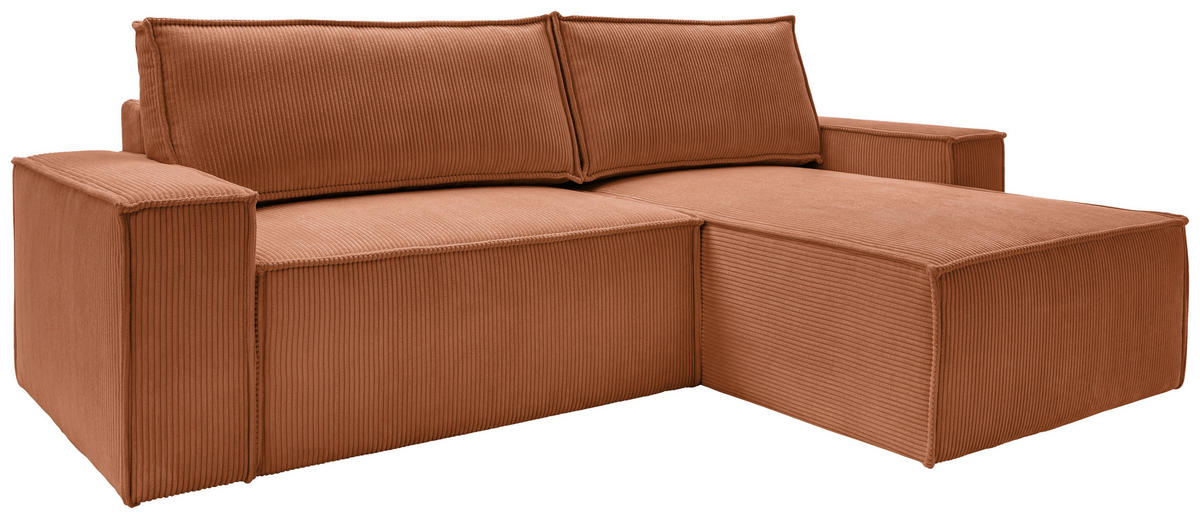 ECKSCHLAFSOFA Samt Rostfarben  - Rostfarben/Schwarz, KONVENTIONELL, Holz/Kunststoff (251/170cm) - MID.YOU