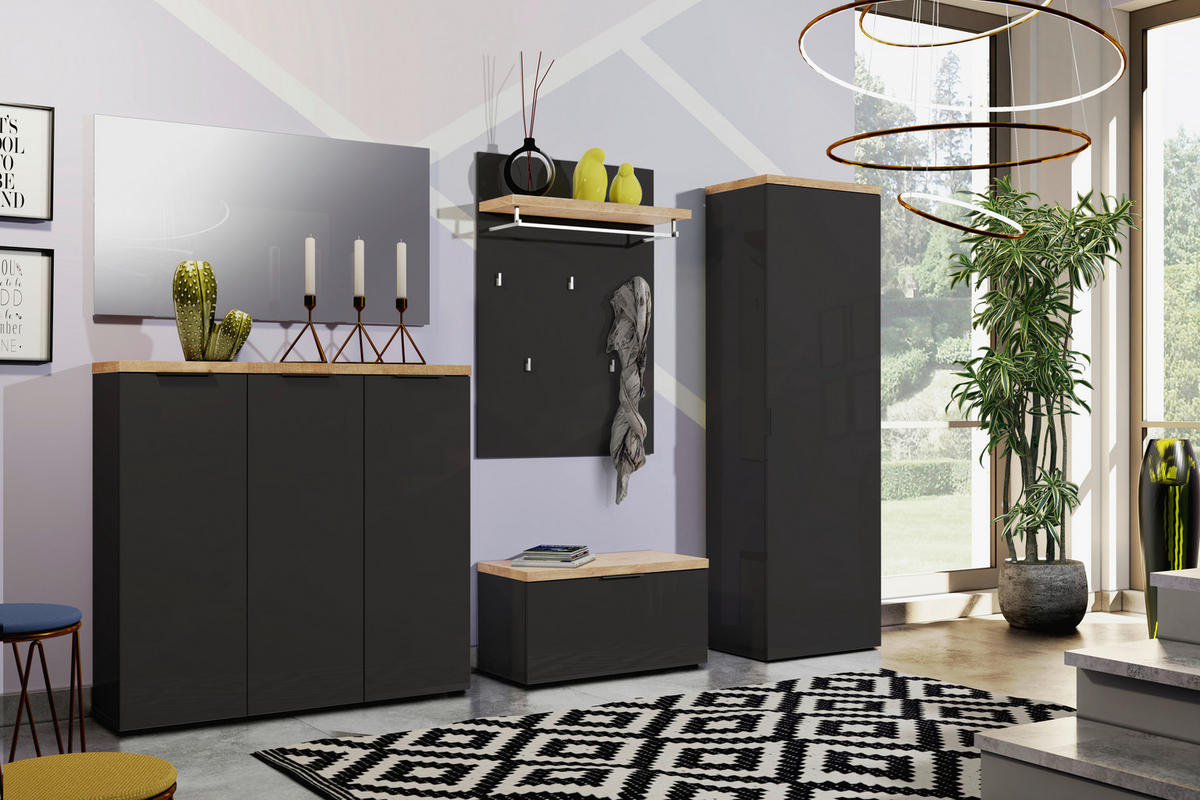 SKOSKÅP 120/115/34 cm  - aluminiumfärg/antracit, Design (120/115/34cm) - Xora