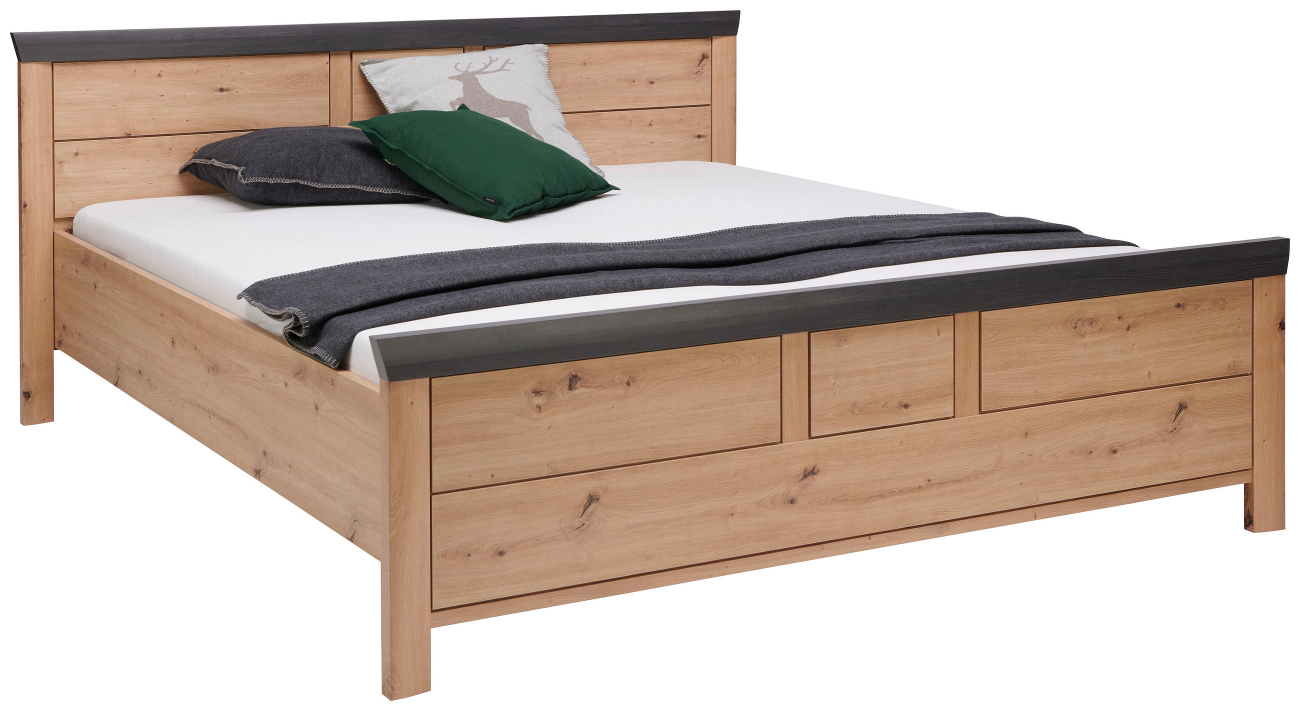 BETT 180/200 cm in Dunkelgrau, Eiche Artisan - Dunkelgrau/Eiche Artisan, ROMANTIK / LANDHAUS (180/200cm) - Hom`in