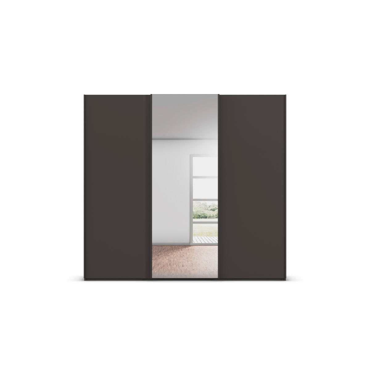 SCHWEBETÜRENSCHRANK 242/223/69 cm,  in Graphitfarben, 3 Tür(en)  - Graphitfarben, Basics, Glas/Holzwerkstoff (242/223/69cm) - Rauch Möbel