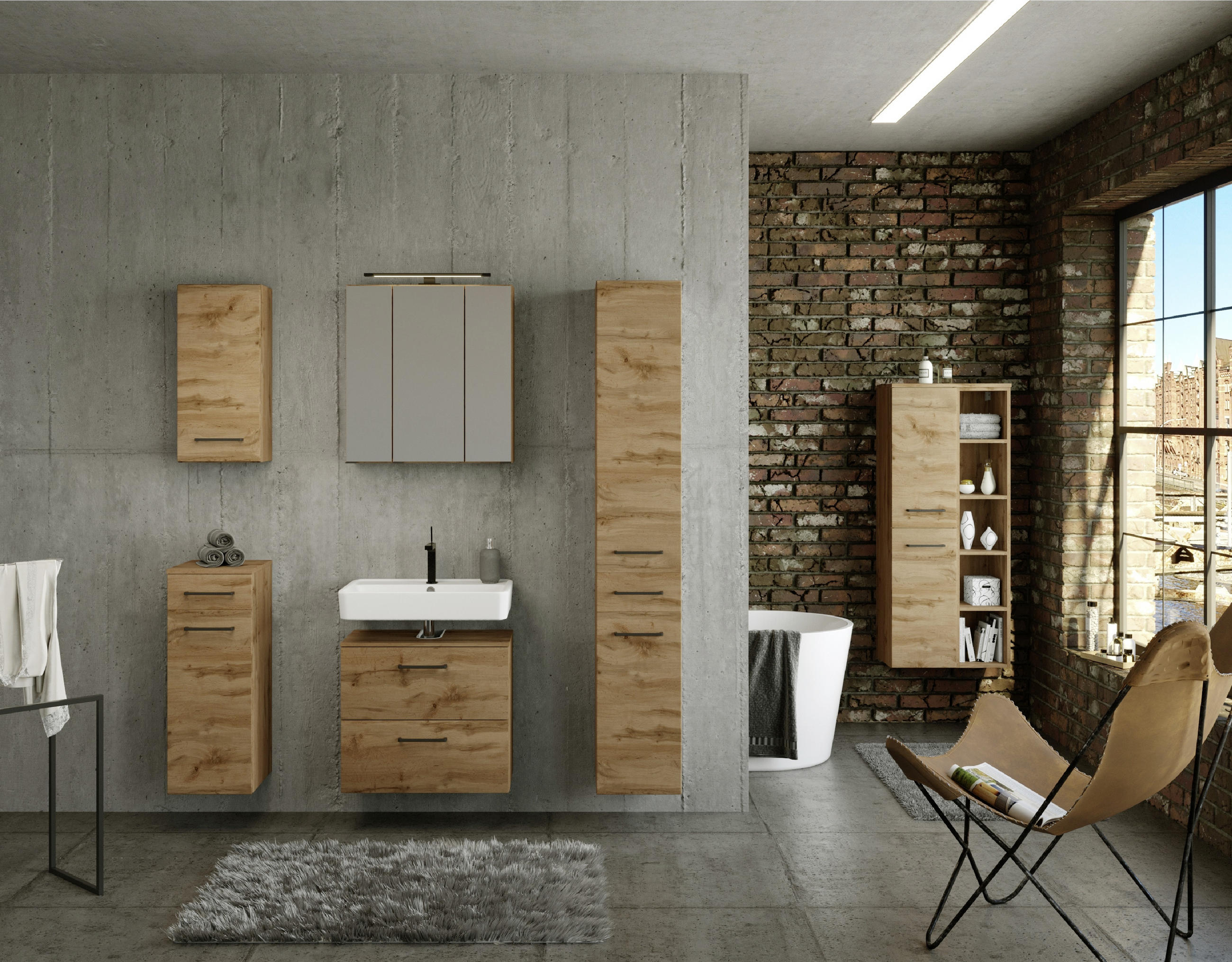 BADEZIMMER Eichefarben - Eichefarben, MODERN, Holzwerkstoff (120cm) - MID.YOU