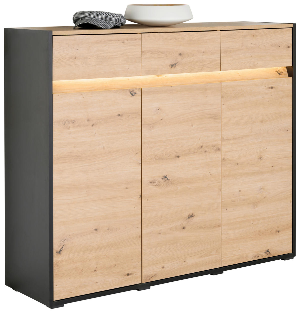 KOMMODE WELCOME  in 130,5/109/38 cm  - Schwarz/Eiche Artisan, MODERN, Holzwerkstoff/Kunststoff (130,5/109/38cm) - Boxxx
