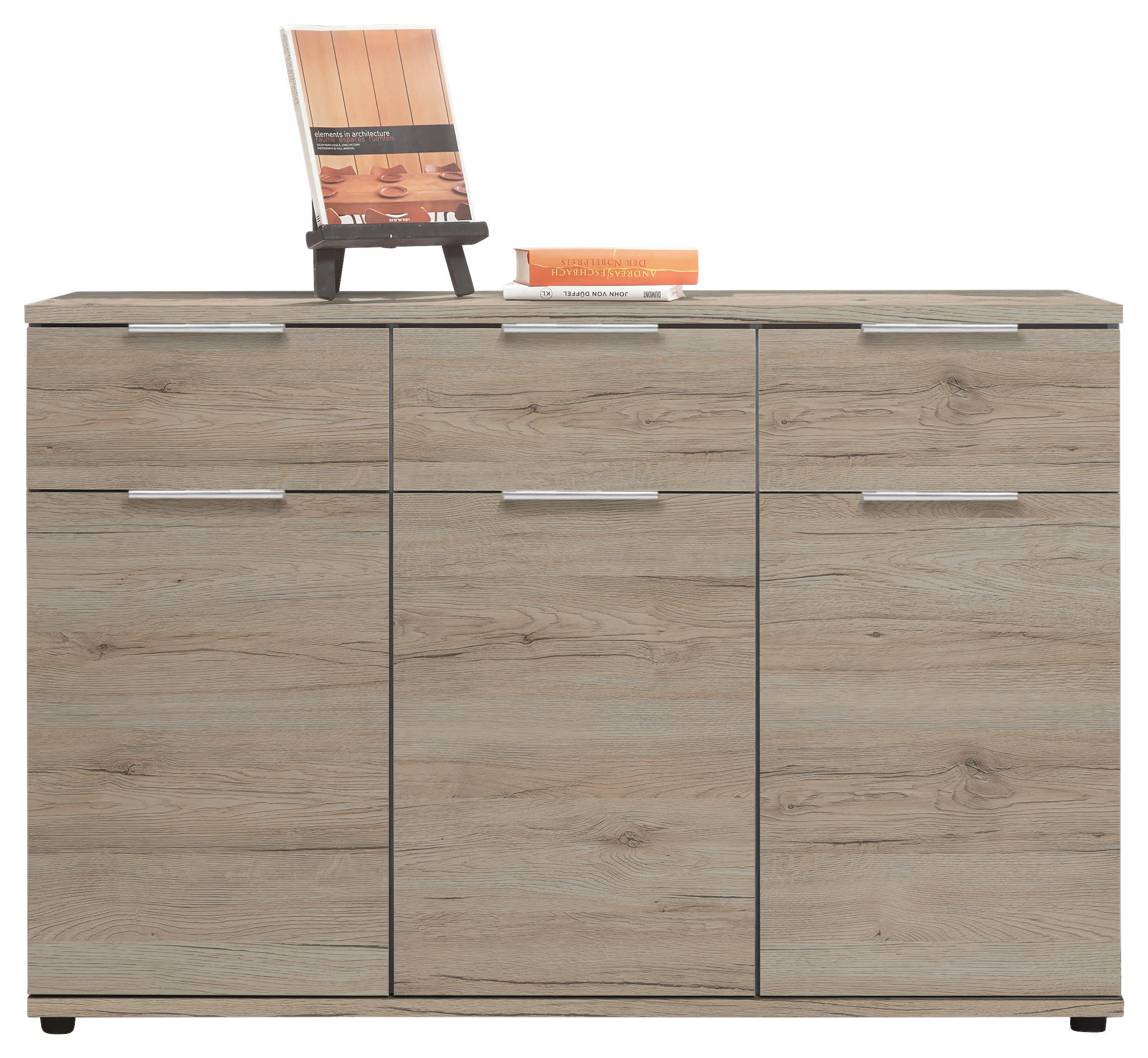 SIDEBOARD Eiche San Remo Einlegeböden - Alufarben/Schwarz, LIFESTYLE, Holzwerkstoff/Kunststoff (135/91/40cm) - Ti'me