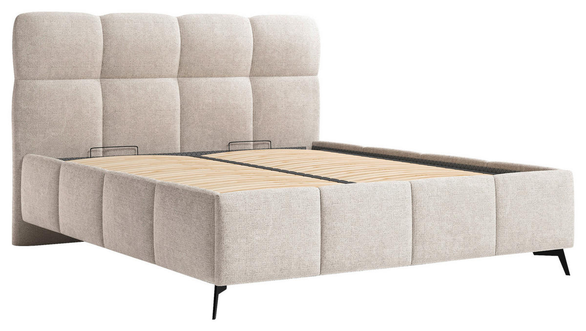 POLSTERBETT 180/200 cm,  in Beige, gepolstertes Kopfteil, Lattenrost,  - Beige/Schwarz, Design, Holz/Textil (180/200cm) - Chameo