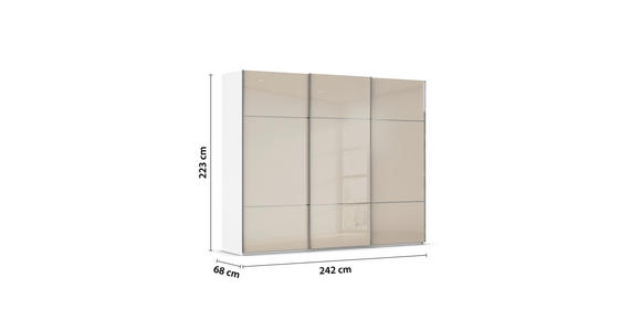 SCHWEBETÜRENSCHRANK in Weiß, Champagner - Chromfarben/Champagner, KONVENTIONELL, Glas/Holzwerkstoff (242/223/68cm) - Novel