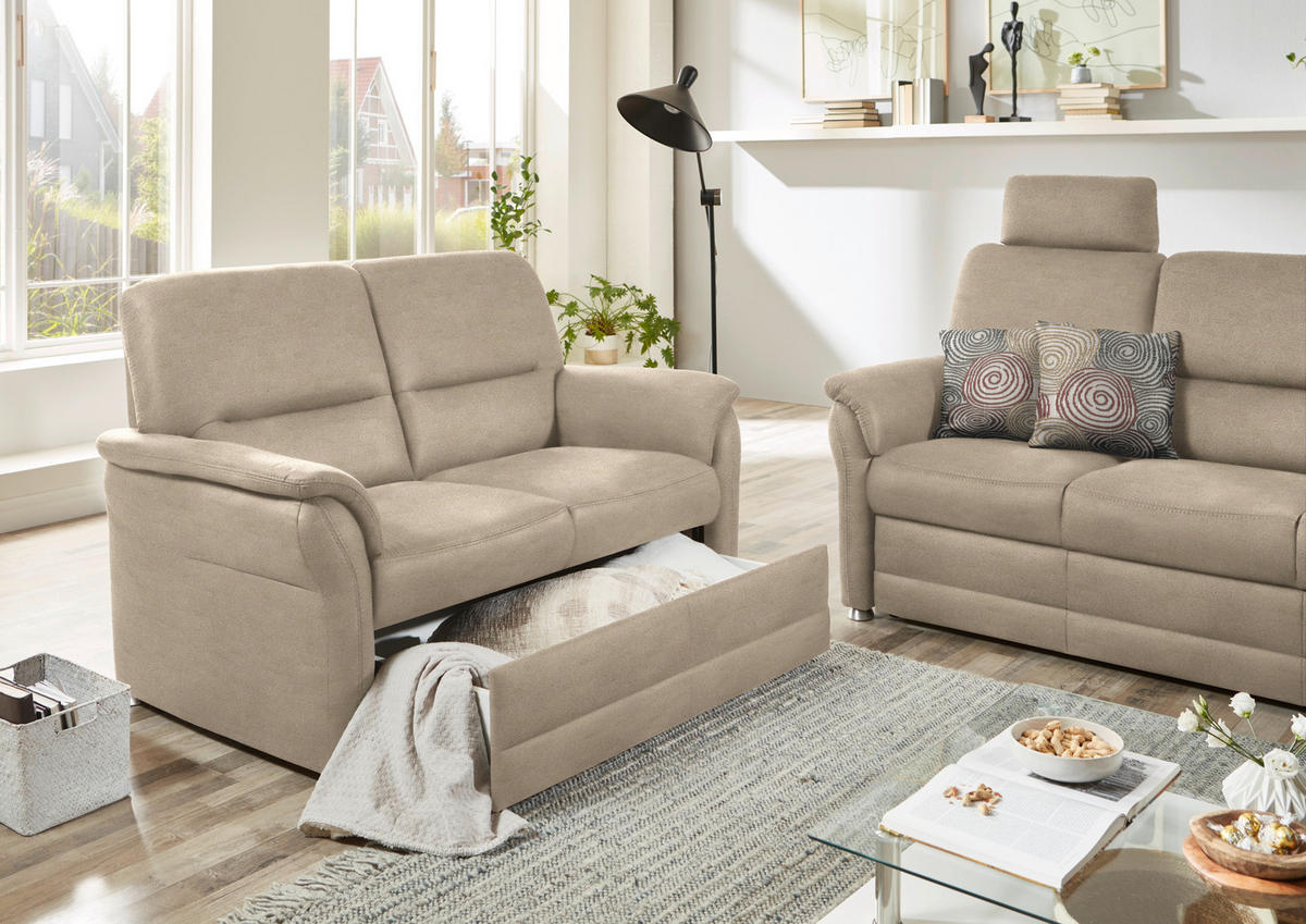 SITZGARNITUR in Mikrofaser Sandfarben  - Sandfarben/Alufarben, KONVENTIONELL, Textil/Metall (192/96/89cm) - Beldomo Comfort