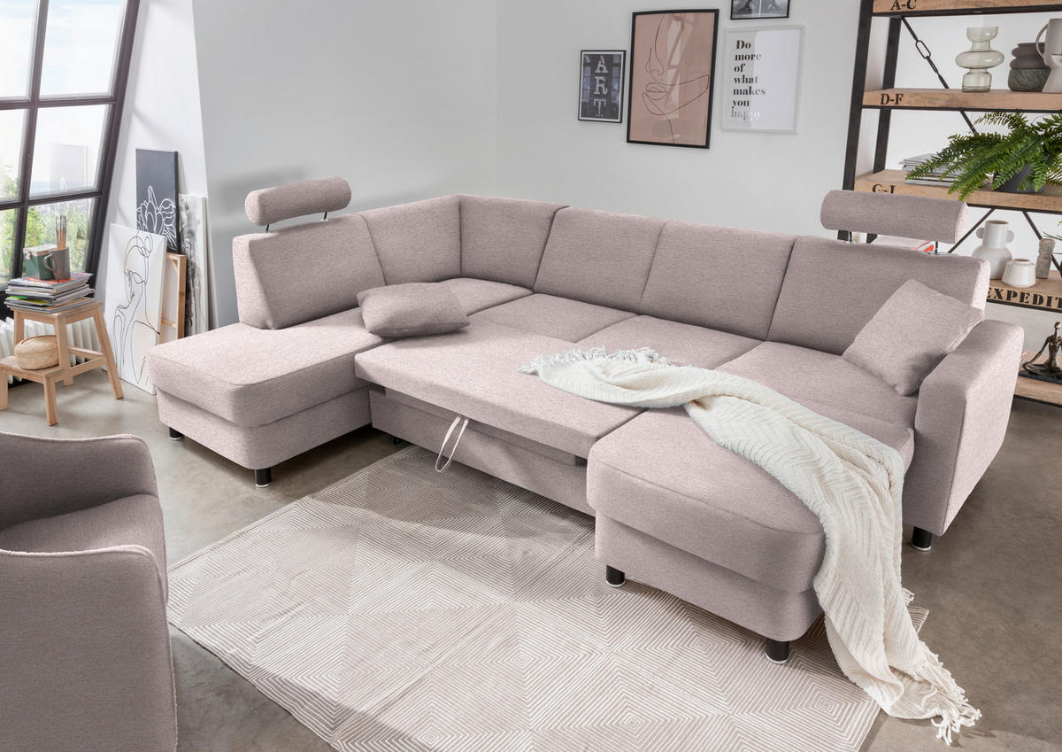 WOHNLANDSCHAFT in Webstoff Hellrosa  - Hellrosa/Schwarz, Design, Holz/Textil (198/296/165cm) - Xora