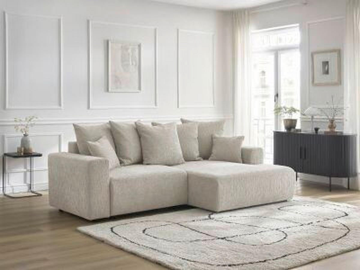 ECKSOFA Ottomane rechts  ATILLA Beige Struktur  - Beige/Schwarz, MODERN, Kunststoff/Textil (244/149cm)