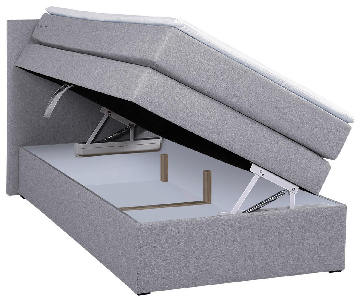 BOXSPRINGBETT 90/200 cm,  in Silberfarben, Bettkasten, Topper, H3 = fest  - Silberfarben/Schwarz, MODERN, Kunststoff/Textil (90/200cm) - MID.YOU