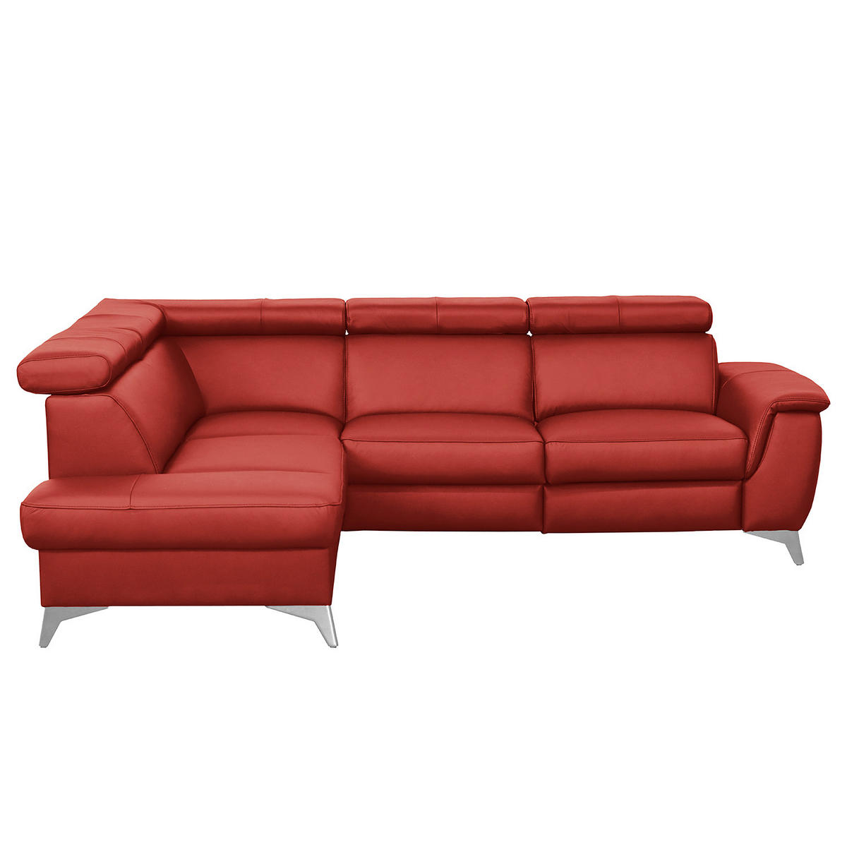 ECKSOFA Rot Echtleder Lederlook  - Chromfarben/Rot, Design, Leder/Textil (197/257cm) - Livetastic