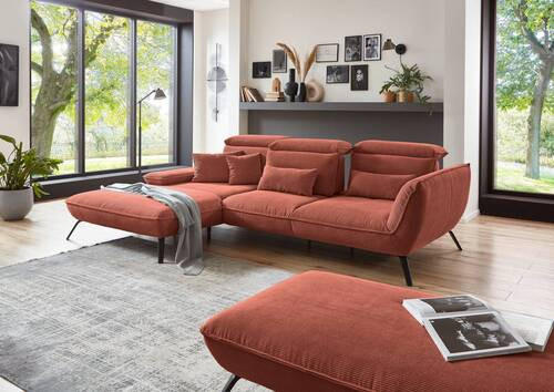 ECKSOFA Kupferfarben Cord  - Schwarz/Kupferfarben, Design, Textil/Metall (301/202cm) - Moderano