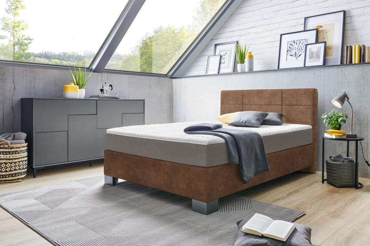 BOXSPRINGBETT 140/200 cm  in Braun  - Graphitfarben/Braun, Design, Holz/Textil (140/200cm) - Hom`in