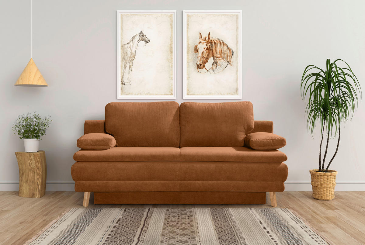 SCHLAFSOFA Feincord Rostfarben  - Rostfarben/Eiche Artisan, KONVENTIONELL, Holz/Textil (198/89/96cm) - Niels Andersson