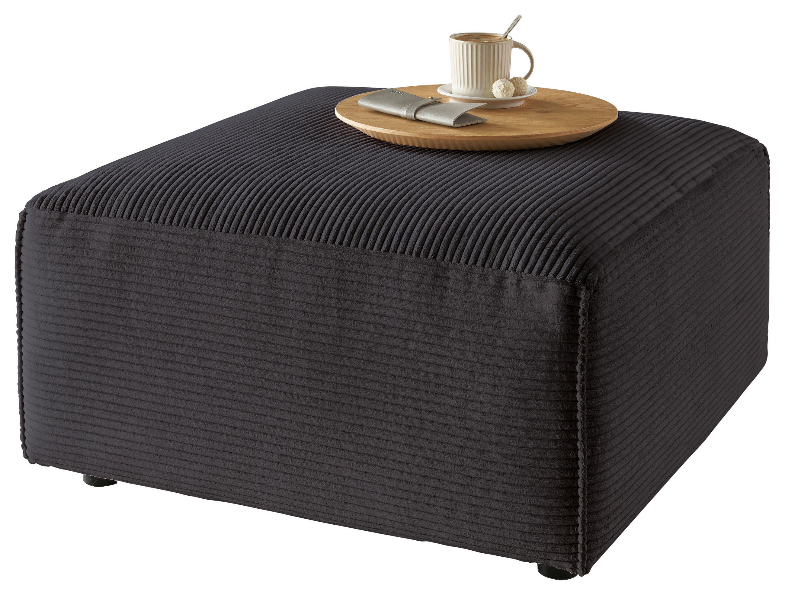 HOCKER Cord Dunkelbraun, Mokka  - Dunkelbraun/Schwarz, Design, Kunststoff/Textil (80/42/80cm) - Pure Home Lifestyle