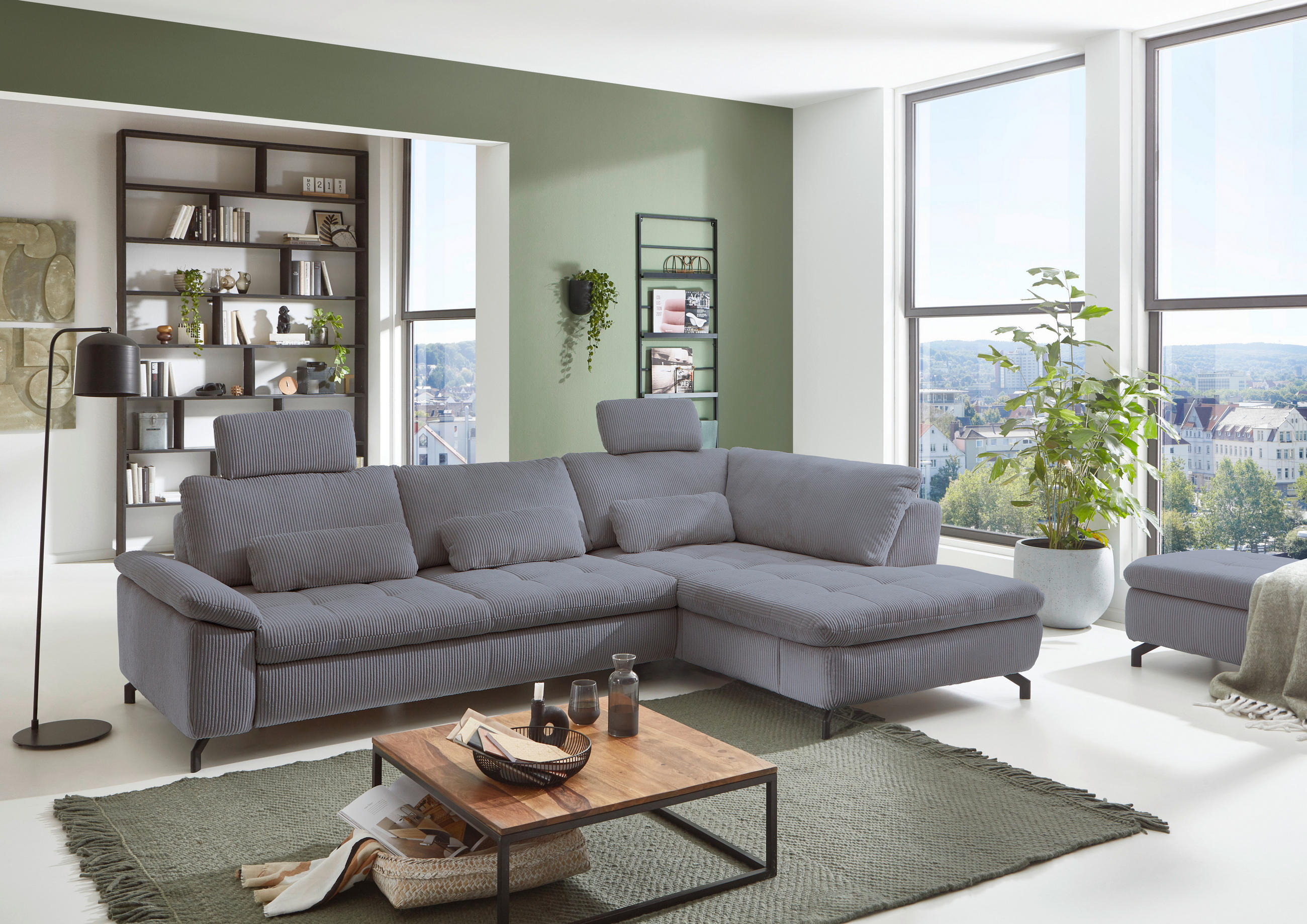 ECKSOFA Sense Anthrazit Cord, Velours - Anthrazit/Schwarz, Design, Textil/Metall (291/197cm) - Beldomo Style
