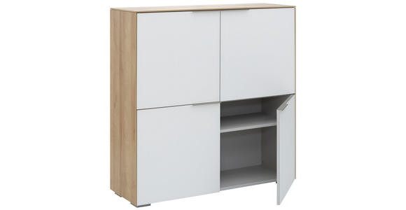 AKTENSCHRANK Weiß, Eichefarben - Eichefarben/Weiß, Design, Glas/Holzwerkstoff (112,6/114/37,2cm) - Voleo
