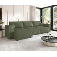 ECKSOFA Olivgrün Cord Zierkissen, Rückenkissen, Schlaffunktion, Rücken echt  - Schwarz/Olivgrün, MODERN, Kunststoff/Textil (350/168cm) - Xora