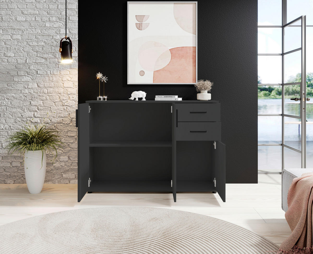 Sideboard Basel BC 1040  in 120/84/35 cm  - Anthrazit/Schwarz, Design, Holzwerkstoff/Kunststoff (120/84/35cm) - Livetastic
