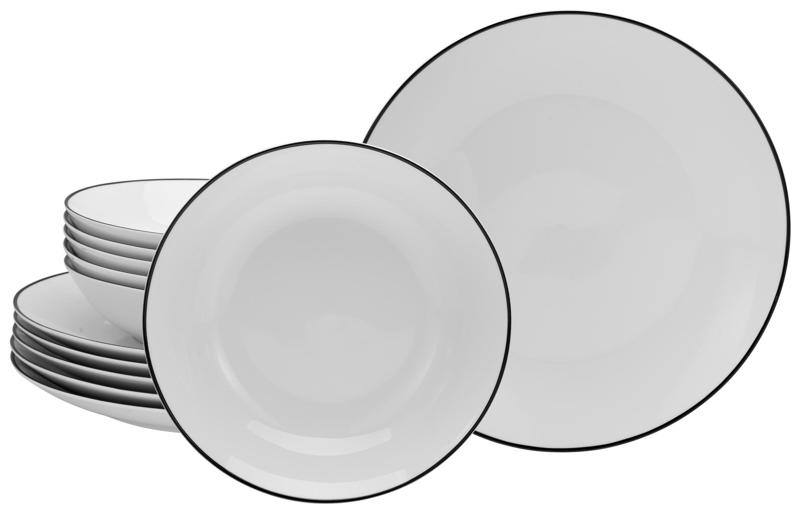 Jedálenský servis Black Luna Line 12-dielne  - čierna/biela, Basics, keramika - Creatable