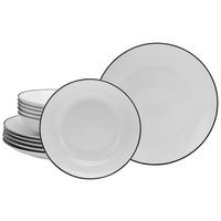 Jedálenský servis Black Luna Line 12-dielne  - čierna/biela, Basics, keramika - Creatable