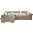 ECKSOFA Naturfarben, Taupe Cord Zierkissen, Rückenkissen, Rücken echt  - Taupe/Chromfarben, KONVENTIONELL, Textil/Metall (225/335cm) - Carryhome