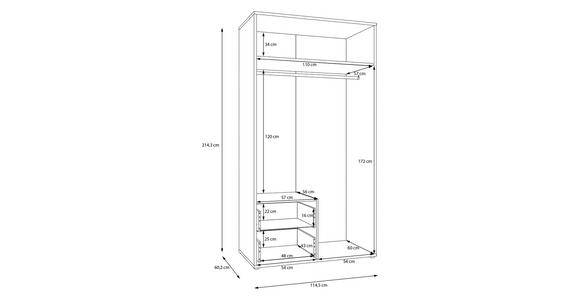 DREHTÜRENSCHRANK 115/214/60 cm,  in Weiß, 2-türig  - Weiß, Trend, Holzwerkstoff (115/214/60cm) - Carryhome