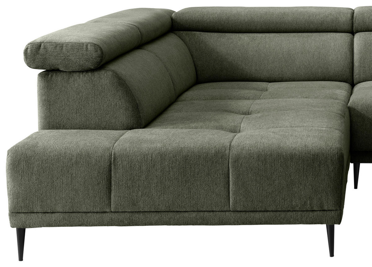 ECKSOFA Chenille Dunkelgrün  - Dunkelgrün/Schwarz, Konventionell, Textil/Metall (225/305cm) - Livetastic