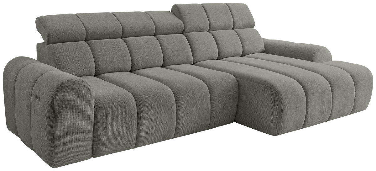 ECKSOFA Grau Chenille Bettkasten, Rücken echt, Kopfteilverstellung, Sitzvorzug  - Schwarz/Grau, Design, Kunststoff/Textil (290/152cm) - Stylife