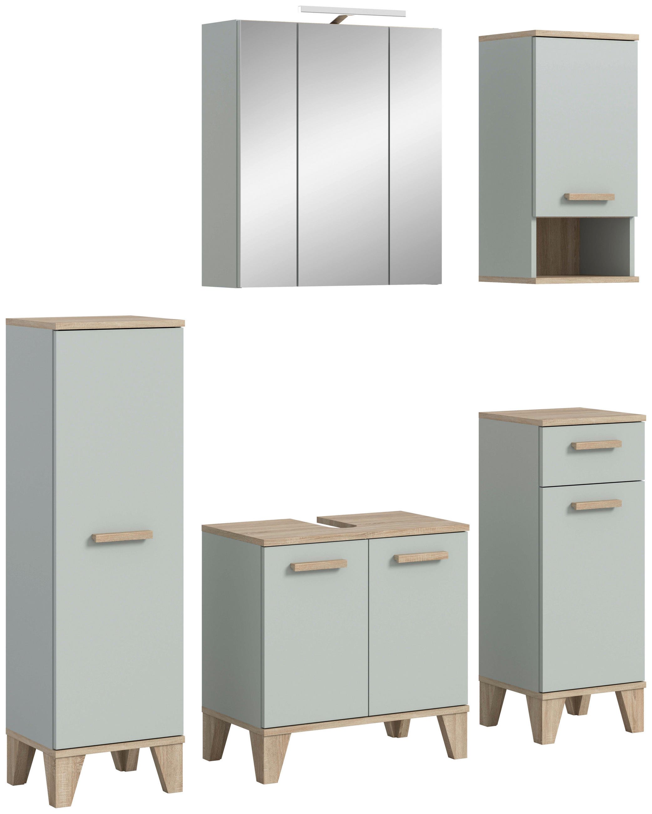 BADEZIMMER 6-teilig 128 cm - Eiche San Remo/Graugrün, Modern, Holzwerkstoff/Kunststoff (128cm) - MID.YOU